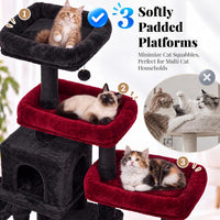 Hey-brother Cat Tree Tower with Stable Extended Base - Black and Red - image 4