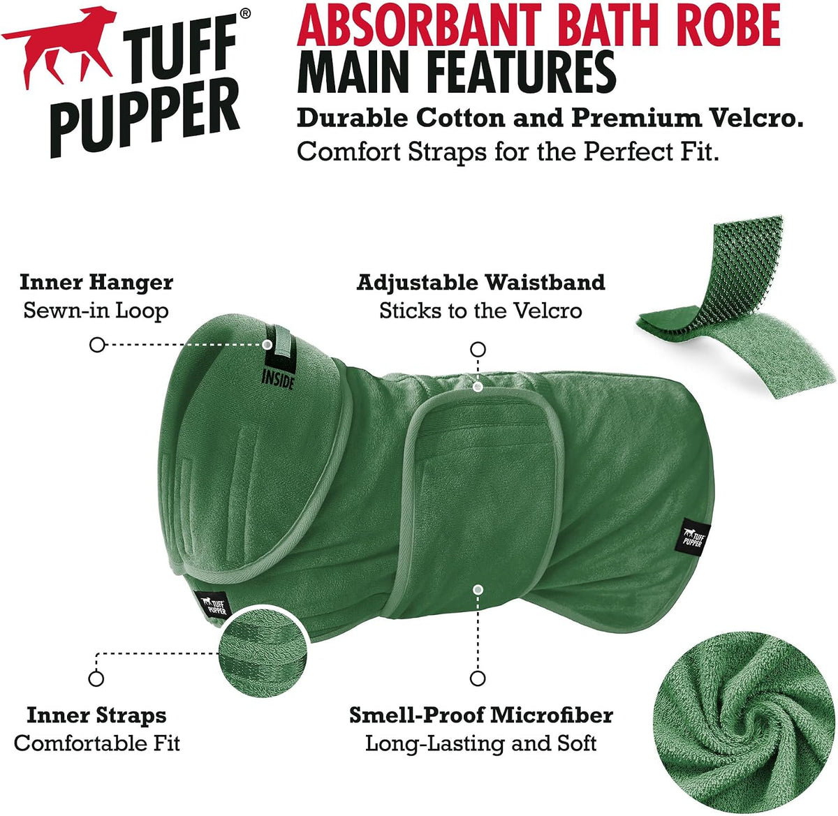Tuff Pupper Fast Drying Dog Bath Robe - Green / X-Small - image 2