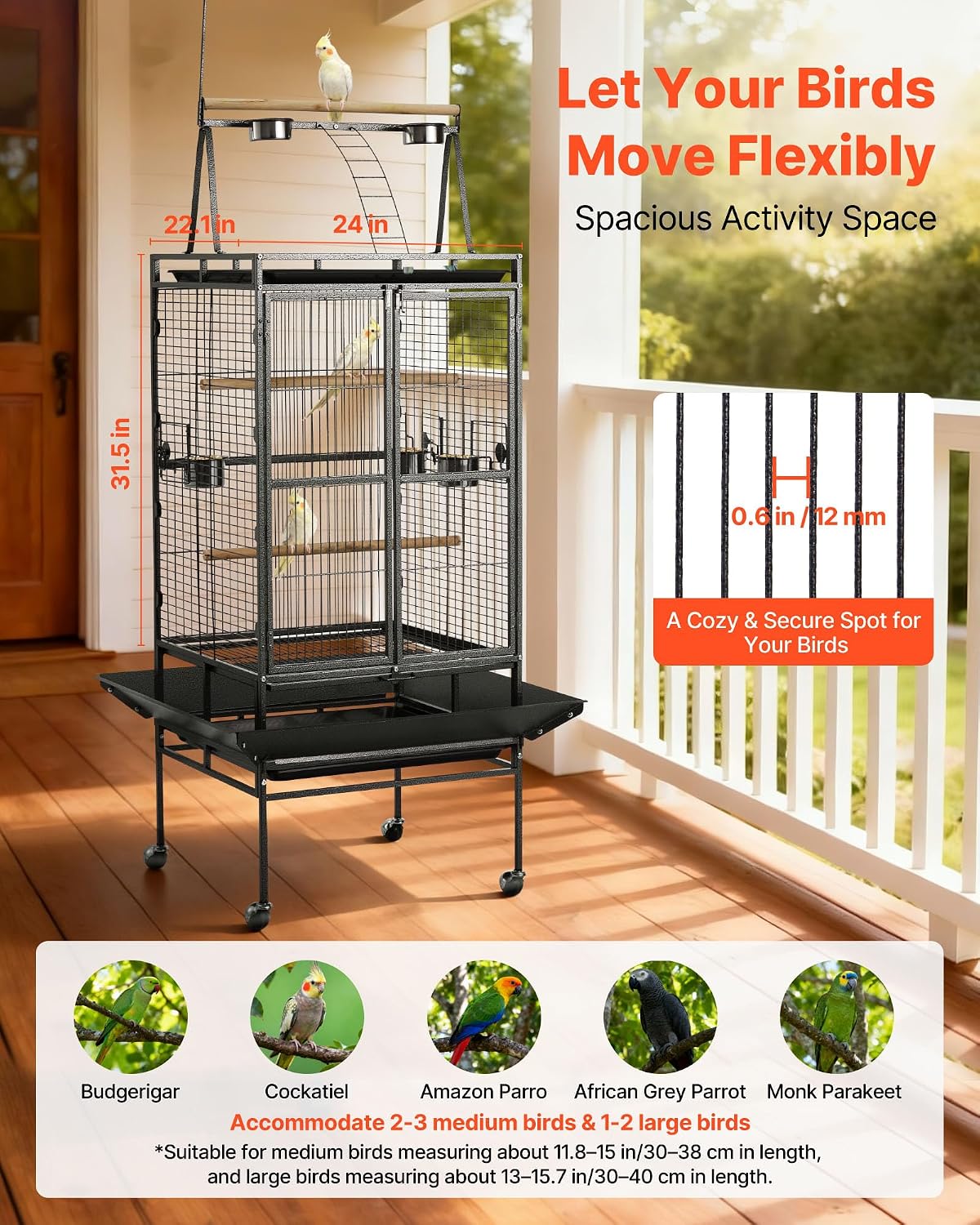 VEVOR Bird Cage, Flat Top - Black / 32.7"L x 31.1"W x 82.7"H - image 2