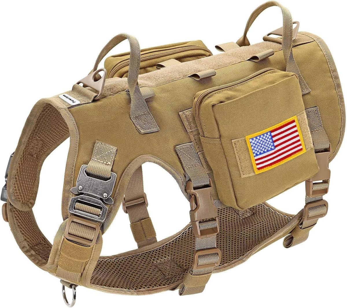 Forestpaw Tactical Dog Harness for Medium Dogs, Service Dog Vest - S:Chest 17-25",Fit 20-35lbs / Brown