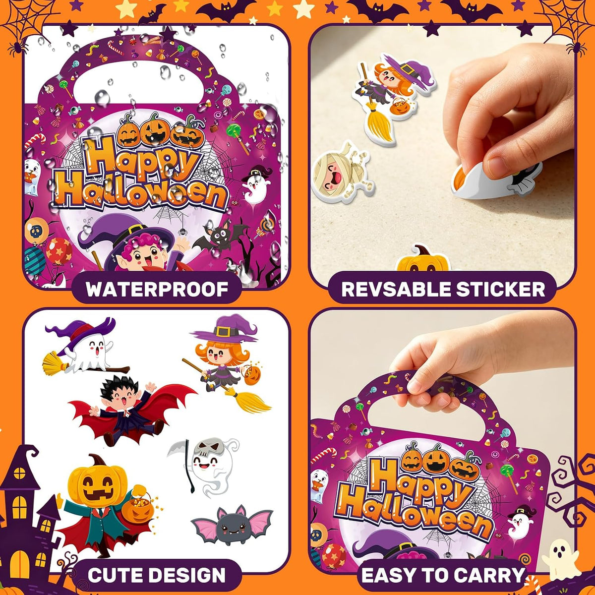 Kalysky 3 pack Halloween reusable sticker books for toddlers with handles - view 12