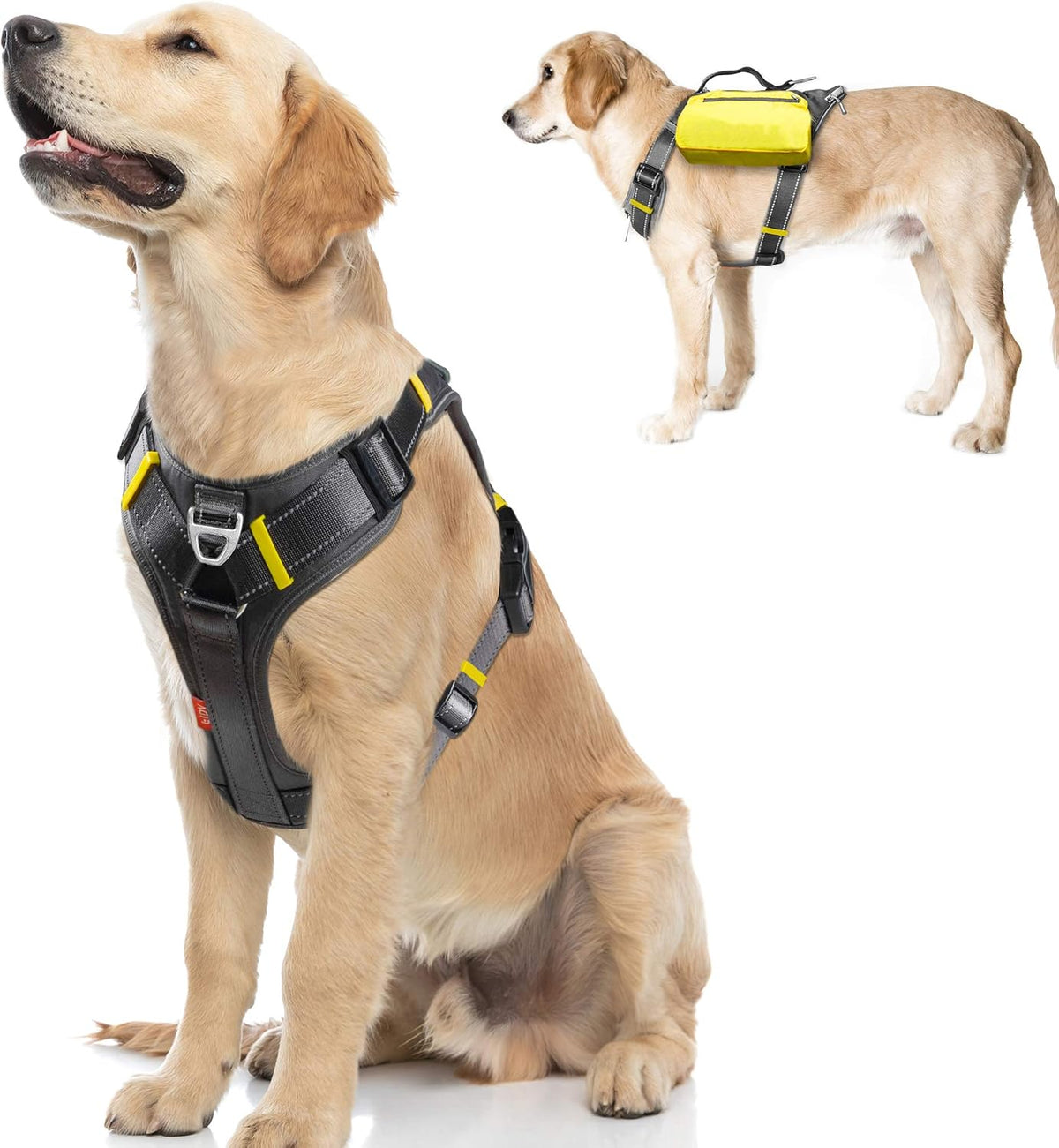 Fida Dog Harness, No-Pull Pet Vest with Saddle Bags Backpack - Large (Neck:18"-26";Chest:27"-34") / Black