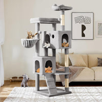 Allewie 64 Inches Cat Tree Tower/Multi-Level Activity Center - Grey