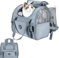 Expandable Large Cat Carrier Backpack, Supports up to – Essentials for Dogs - 16.5"L x 10.2"W x 15.8"H / Light Grey