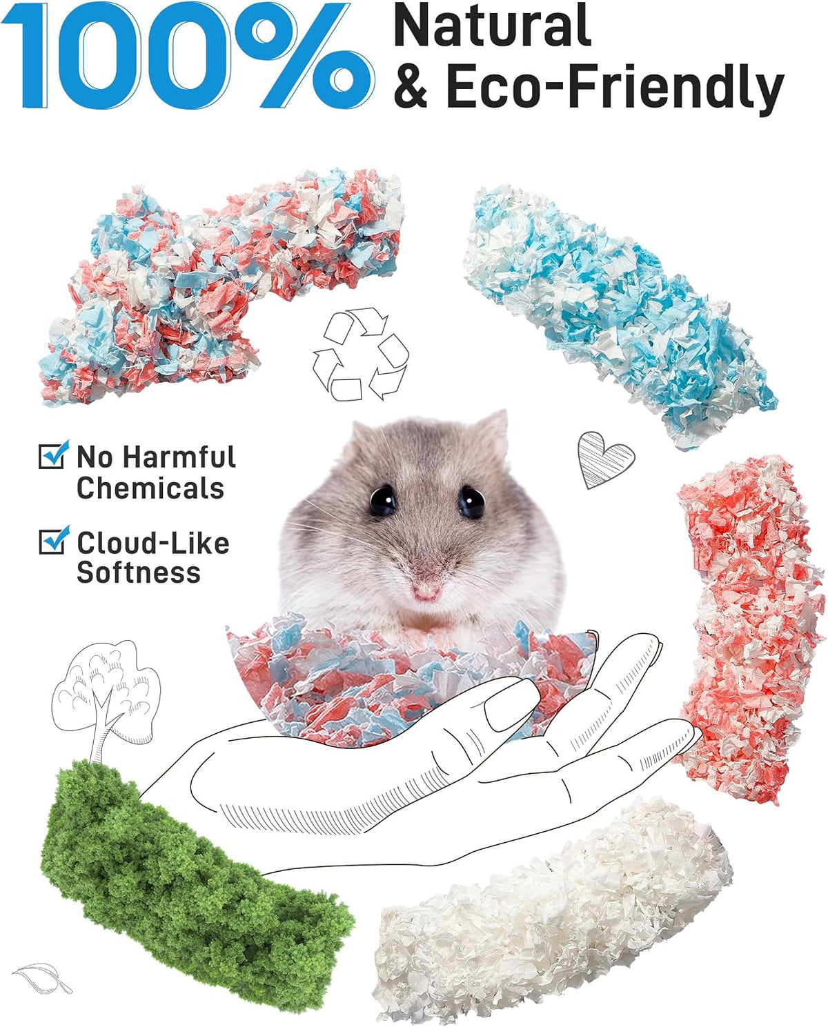 BUCATSTATE Hamster Bedding 15L, 99% Dust-Free Paper Bedding - Rosy / 101L - image 2