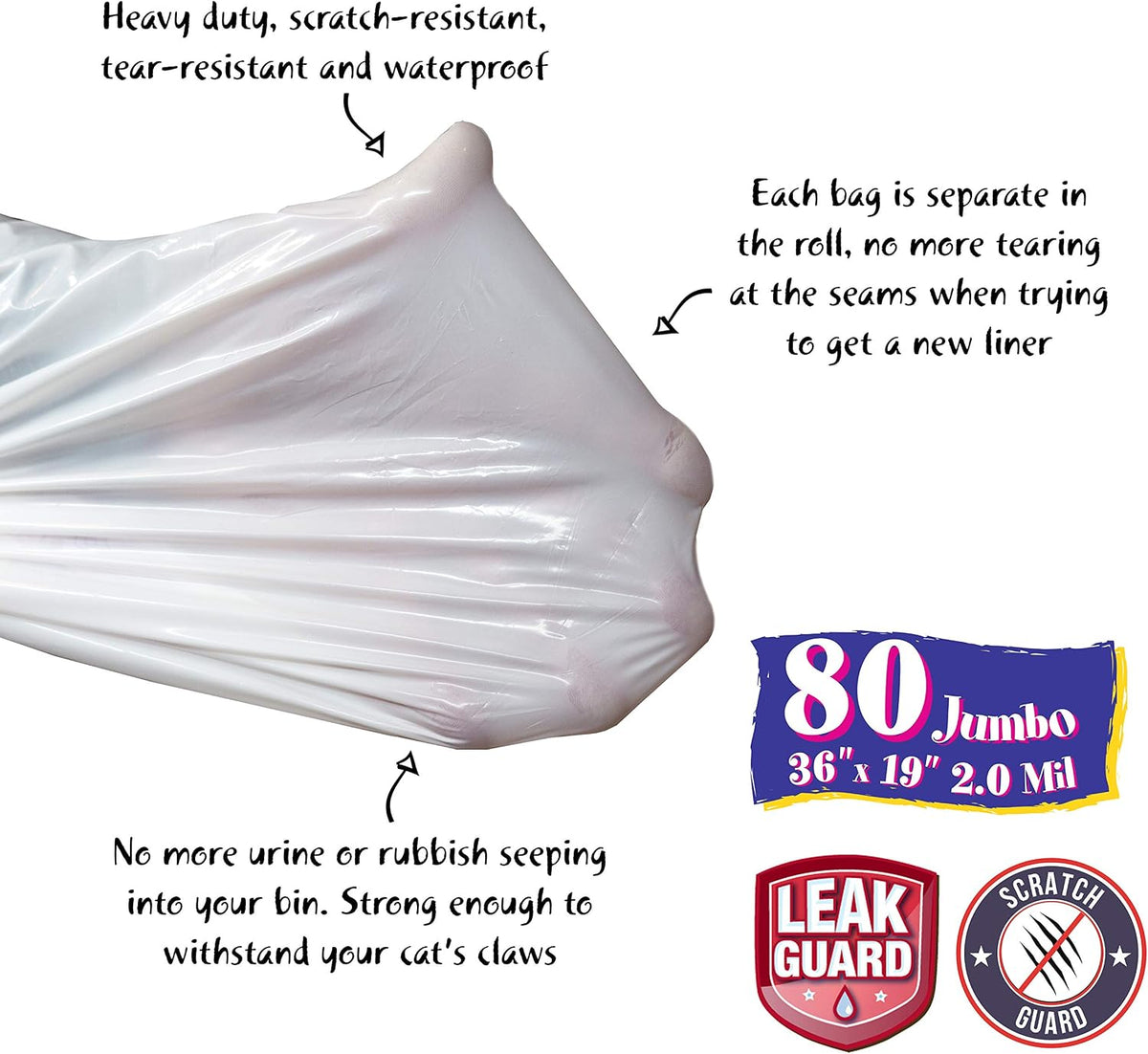 15 Count Fresh Kitty Litter Box Liners Super Thick, Durable - White / 80 Count (Pack of 1) - image 3