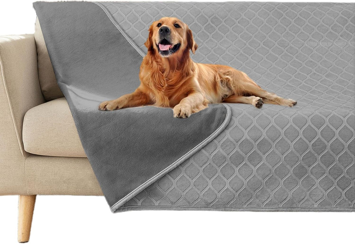 Waterproof Dog Blanket, Soft Reversible Throw for Couch & Bed Protection – Essentials for Dogs - Light Grey+grey / 40x60 Inch (Pack of 1)