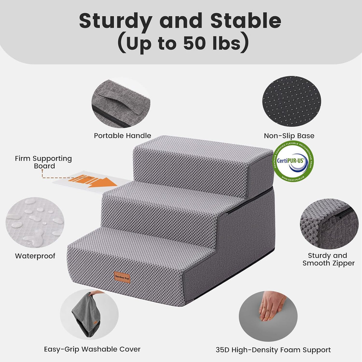 Gardner Pet Dog Stairs for Small Dogs 14" H - Grey / 3.0 / 18"x22"x14"Extra Wide - image 3