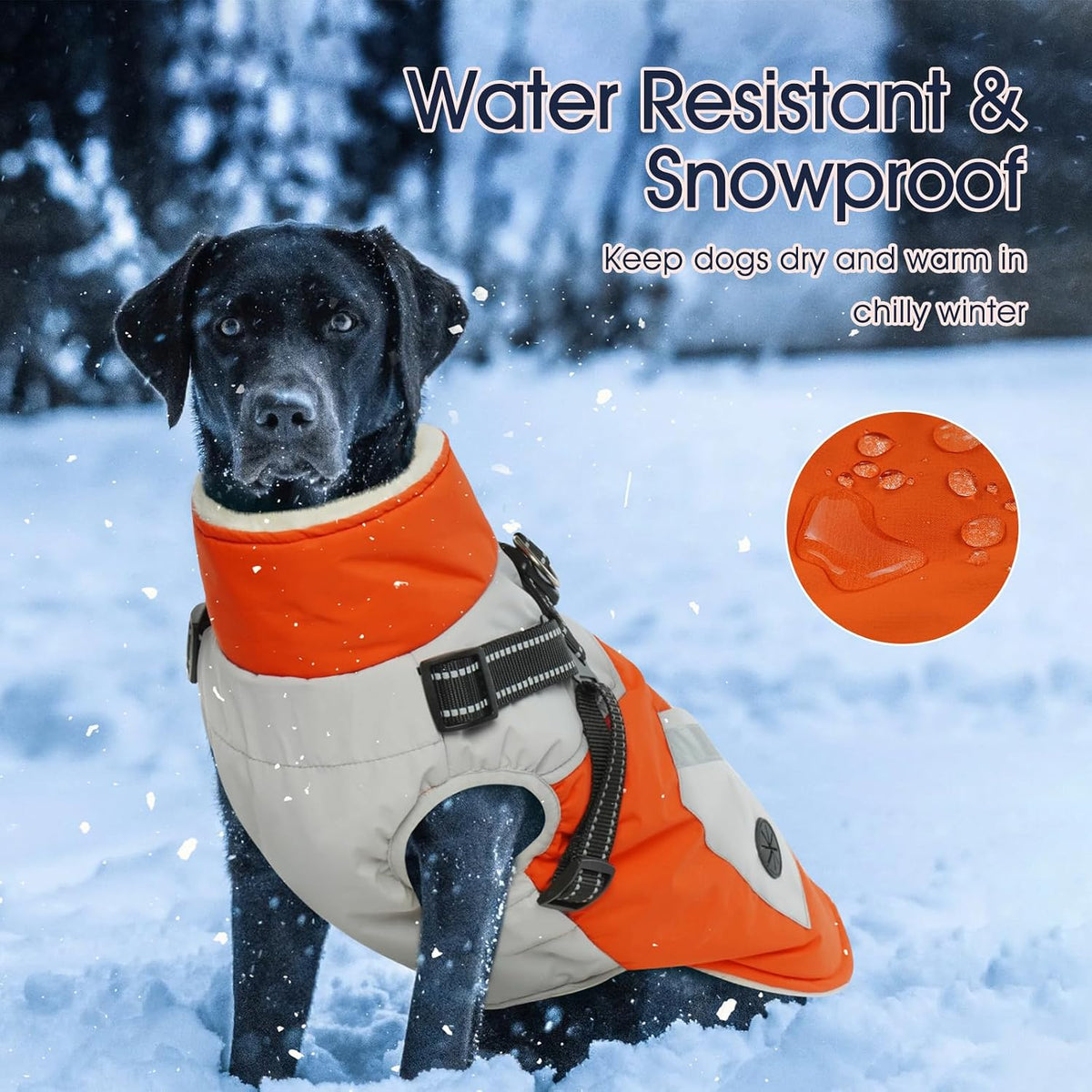 Dog Winter Coat with Harness Built in - XXXX-Large(Chest:47.24 in) / Orange - image 2