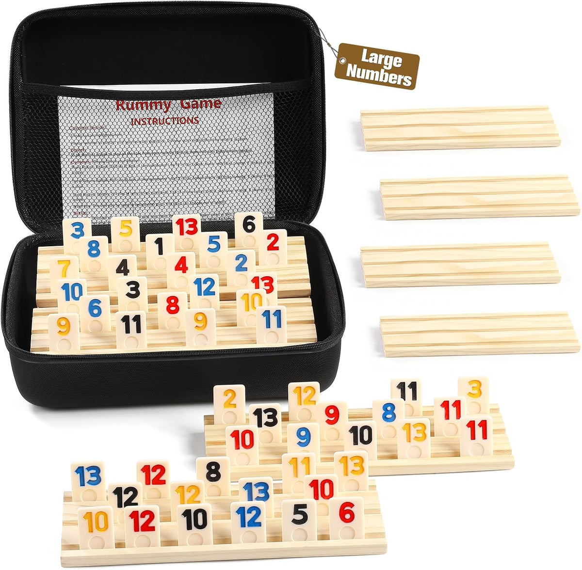 Rummy Cube 6 Player Edition with 6 Wooden Racks/Trays - 8 Players