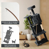 59in Large Cat Tree Tower for Indoor Cats with Soft Plush Hang Ball, Two Condos, Sisal Scratch Posts & Rope Play for Kittens/Adult Cats, New Dark Grey