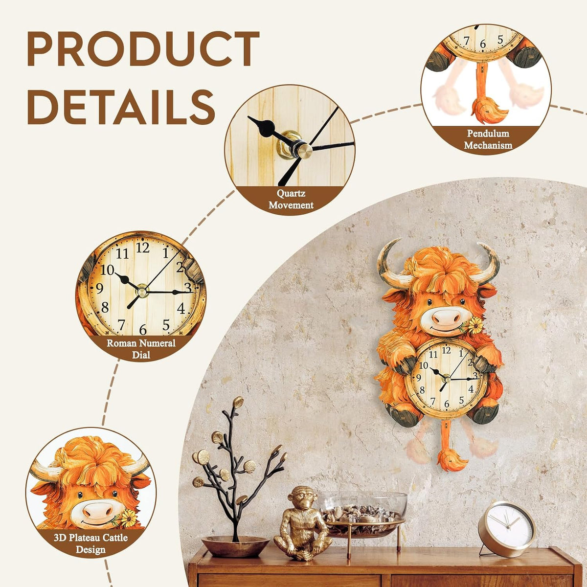 Halloween 3D Puzzles for Adults Halloween Puzzle Clock Adult Craft – Fun for Kids & Family - Highland Cow Clock - image 3