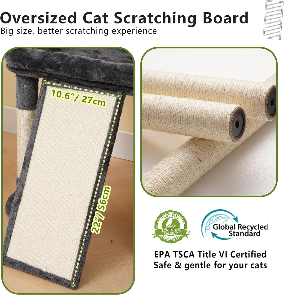 Heybly Cat Tree 72.4-Inch Anti-Tip Cat Tower with Spacious Perches - Smoky Gray / 72.4 inch - image 4