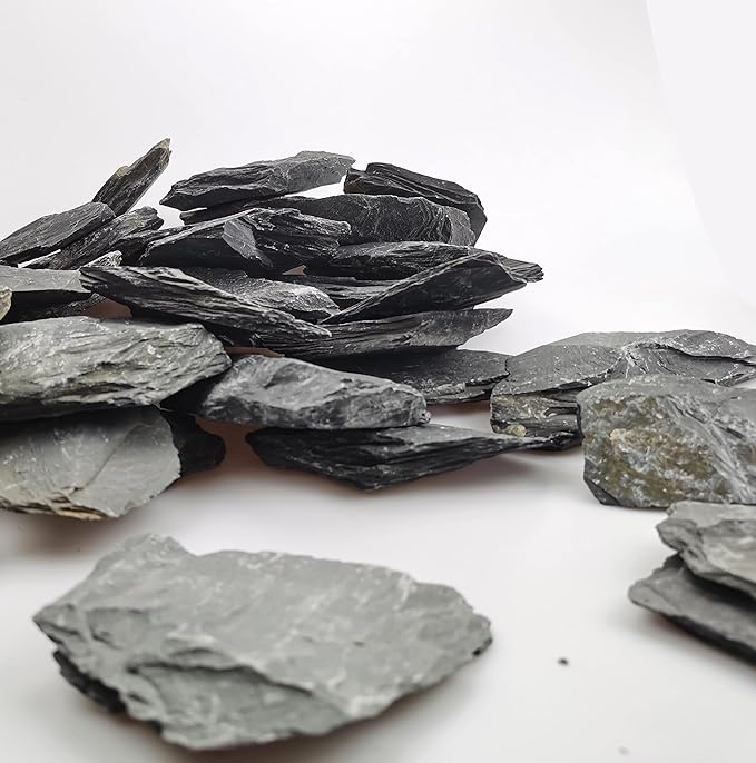 Voulosimi Natural Slate Rocks PH Neutral Stone Perfect Rocks for Aquariums, Landscaping Model,Tank Decoration,Amphibian Enclosures (3.5 LB, 5-7 inch)