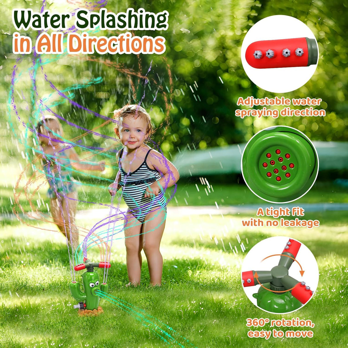 HeySplash kids whale sprinkler toy with 6 colorful wiggle tubes for a garden hose - view 15