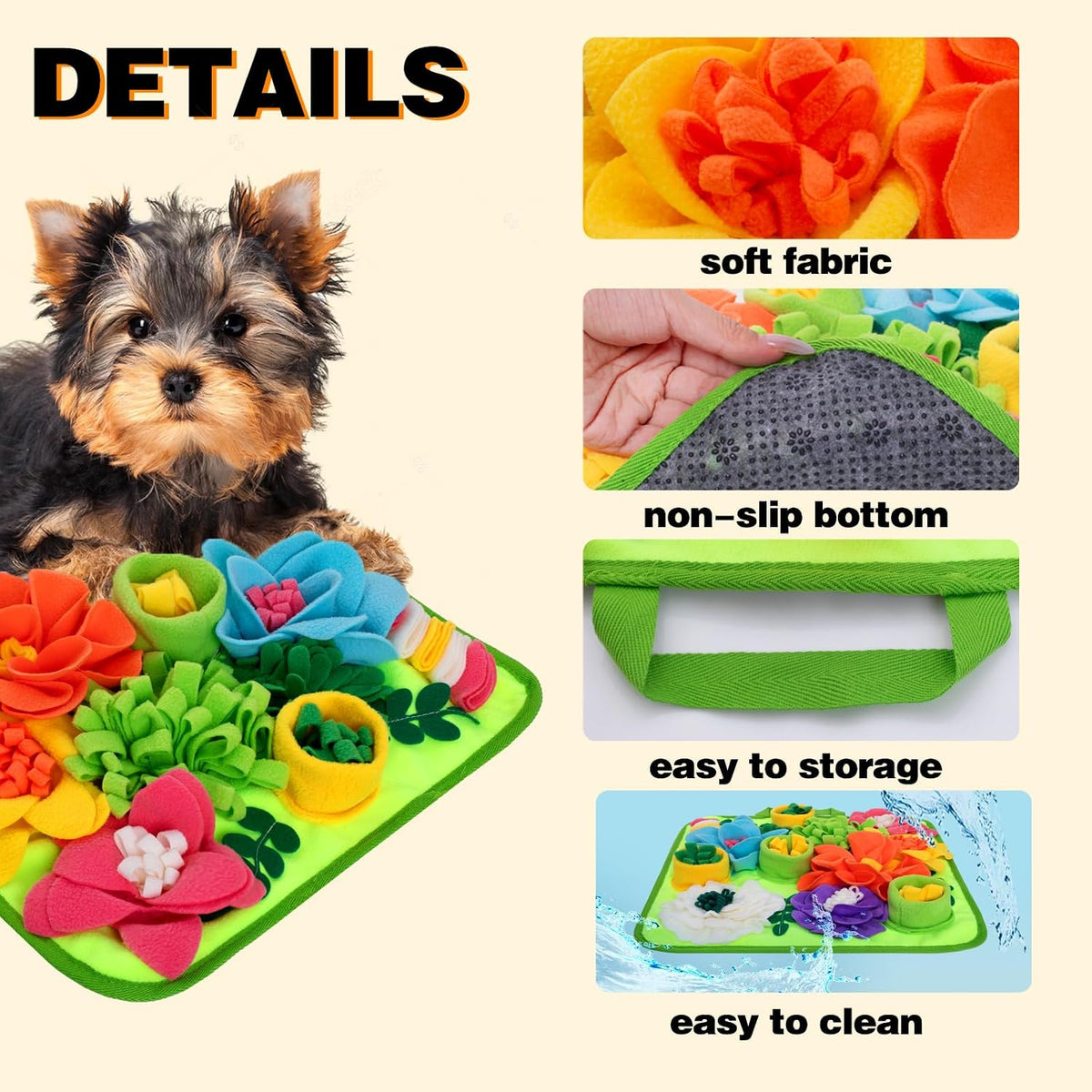 Snuffle Mat for Dogs, Sniff Mat Slow Feeding Mat for Small Pets Cats, Rabbits - Help Stress Relief - Bright Green - image 2