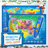 Qiaojoy Bilingual Interactive World Map for Kids Learning Educational - USA & World Map