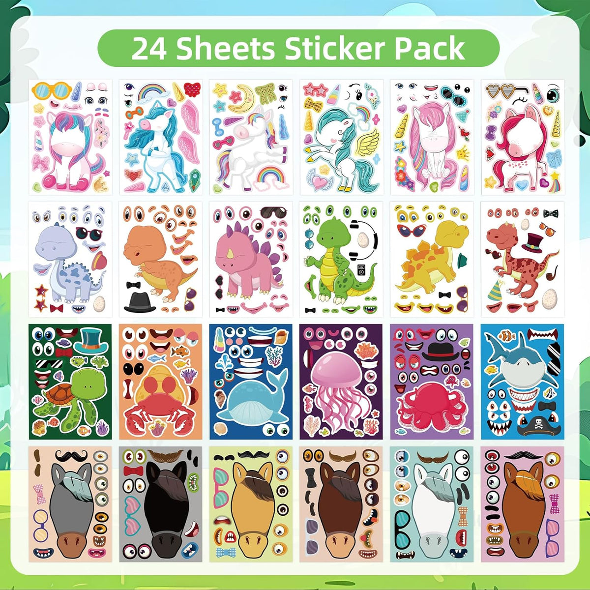 24 Sheets Make a Face Stickers for Kids Toddlers Party Favors Crafts – Fun for Kids & Family - Mixed Animals - image 2