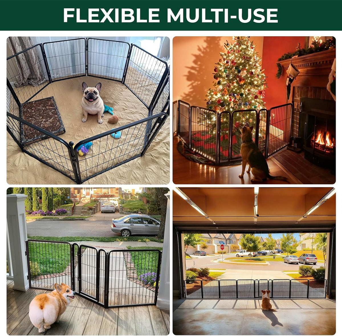 FXW Dog Gate, Extra Wide Adjustable for Openings Up to 219" - Black / Up to 69" W【2 Panels + 1 Door】 / 24"H - image 4