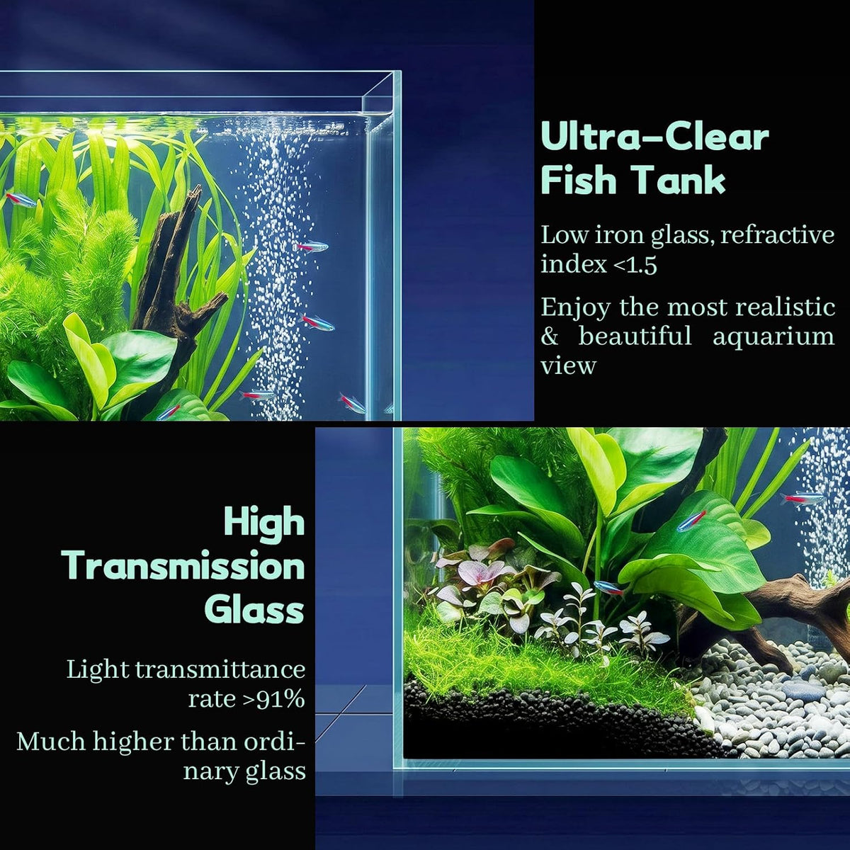 2 Gallon Glass Fish Bowl with Decor - 2 gal square - image 3