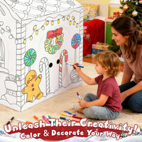 Kockuu cardboard gingerbread house to color, giant playhouse with candy cane and snowman prints - view 3