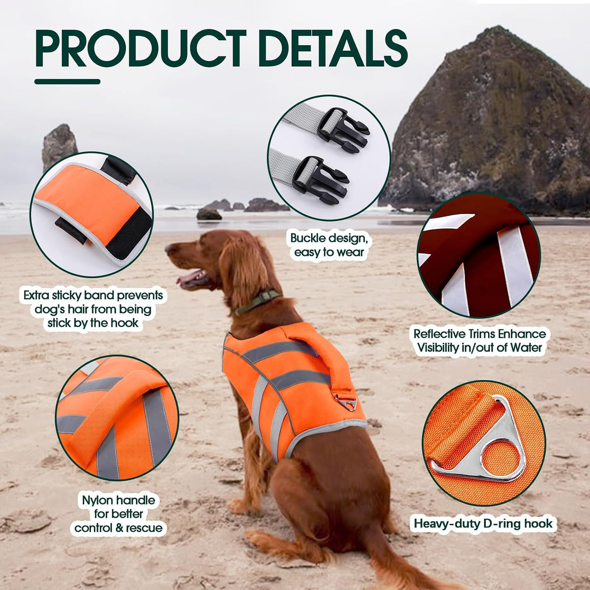 Kuoser Reflective Dog Life Jacket - Xs (Chest Girth:12.9-18.1'') / Orange Surge - image 4