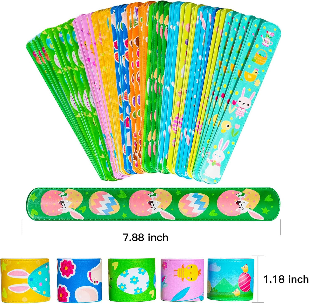 Max Fun 48pcs Halloween Slap Bracelets Party Favors Toys for Kids - Easter - image 2