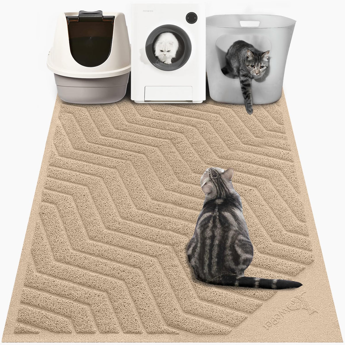 Cat Litter Box Mat, Kitty Premium PVC Pad, Durable Trapping Rug - 47x36 Inch (Pack of 1) / #01 Beige