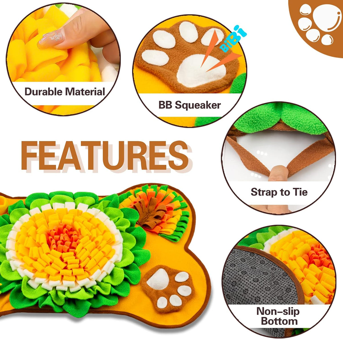 Snuffle Mat for Dogs, Pet Snuffle Mat for Small and Medium Dogs - Orange / One Size - image 3