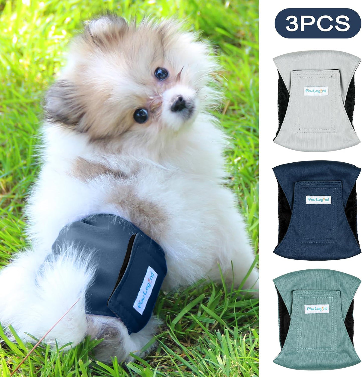 Paw Legend Washable Dog Belly Band Wrap Diapers for Male Dog - Teal, Grey, Navy / Small - image 3