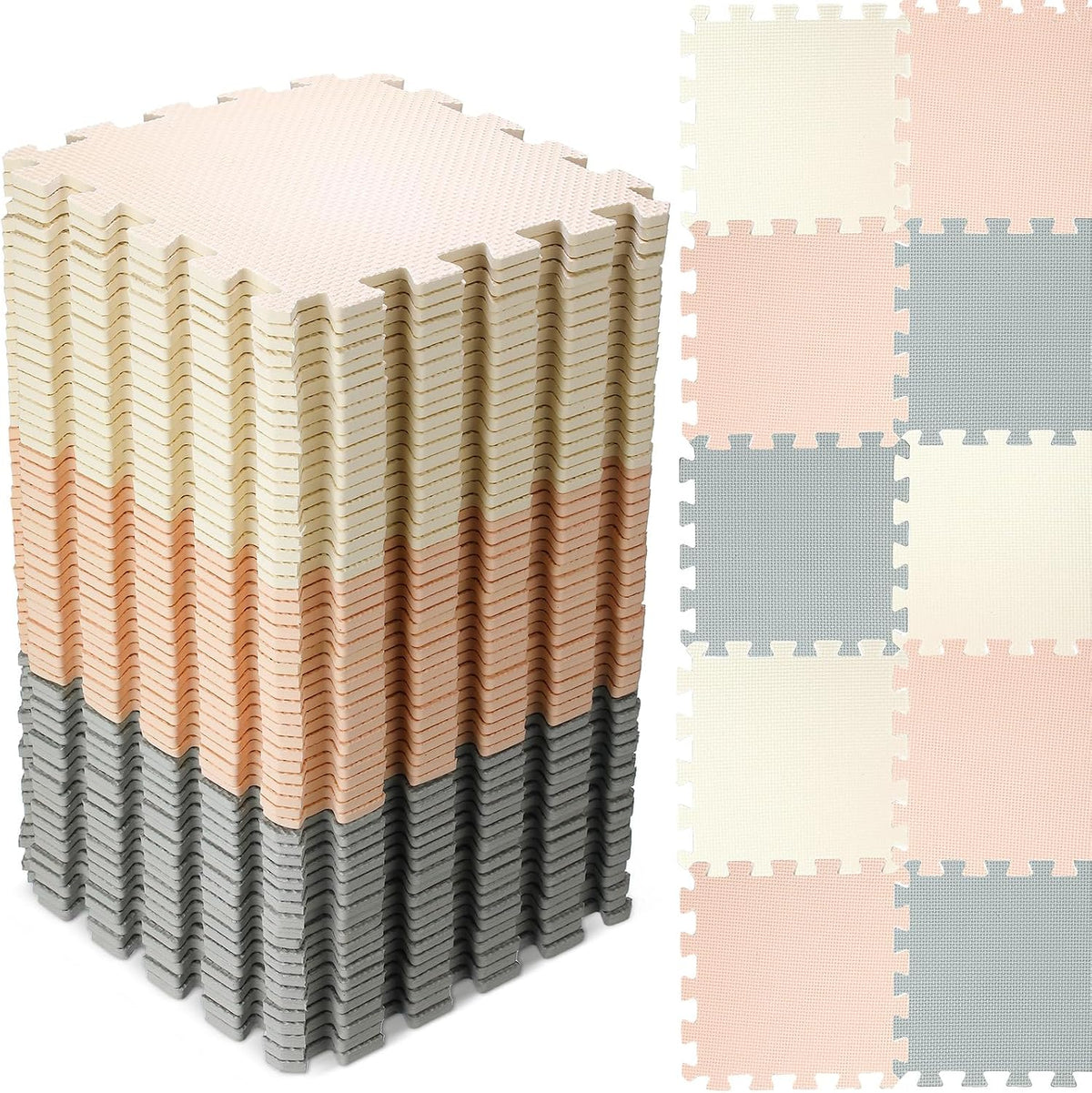 Nuanchu 60 PCS Kids Foam Puzzle Mat, Cream - White, Cream, Gray
