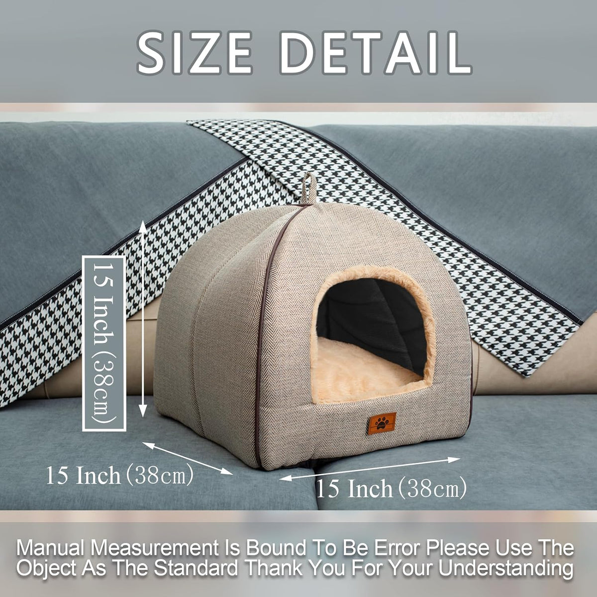 Cat Bed for Indoor Cats - Cat Cave Beds Cat House Cat Tent with Removable Washable Cushioned - Beige / M(15 x 15 x 15 Inch)