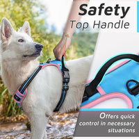 Eagloo Dog Harness for Large Dogs, No Pull Service Vest with Reflective Strips and Control Handle, Adjustable and Comfortable for Walking, No Choke Pet Harness with 2 Metal Rings, Pink & Blue, XL