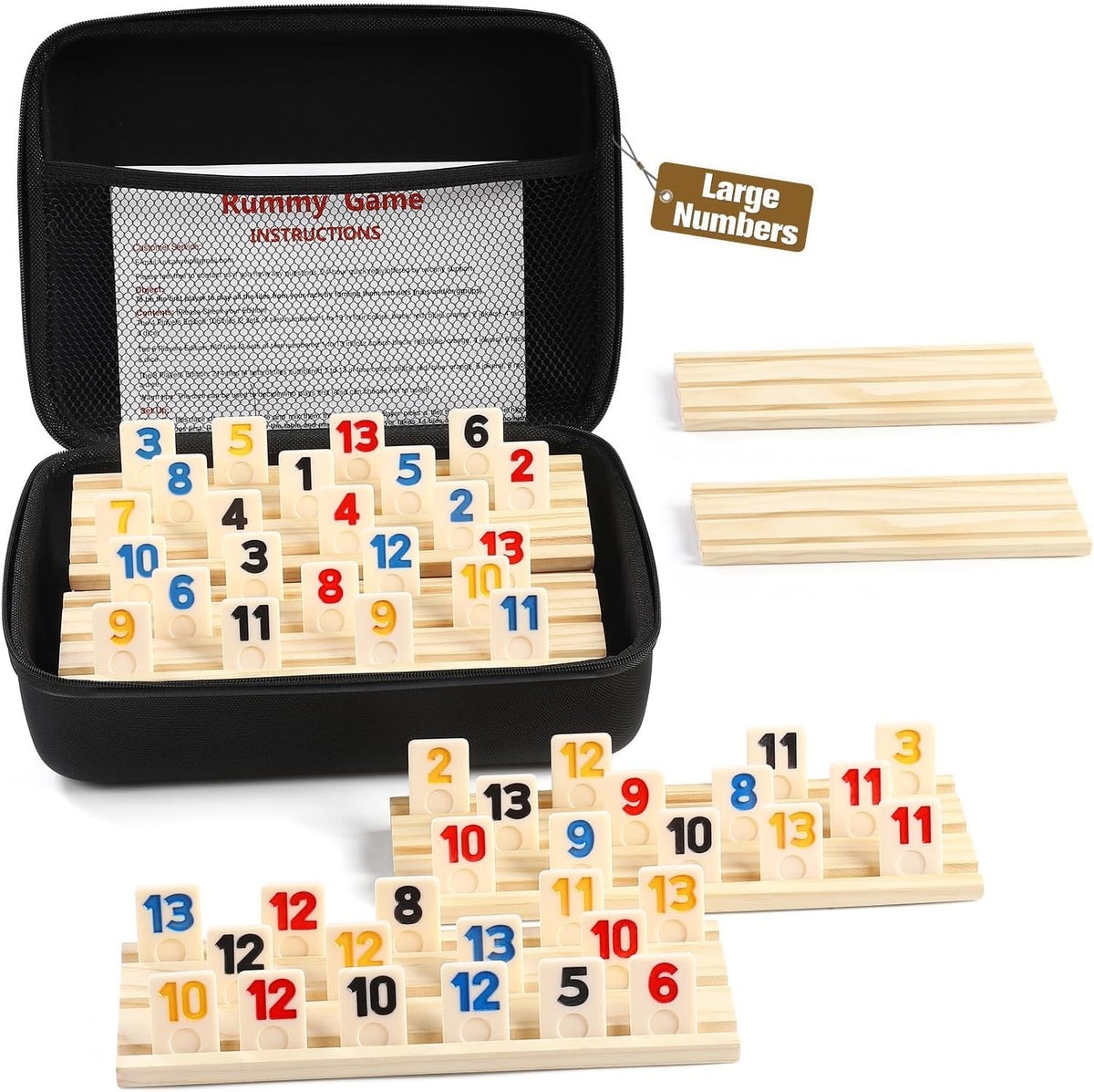 Rummy Cube 6 Player Edition with 6 Wooden Racks/Trays - 6 Players