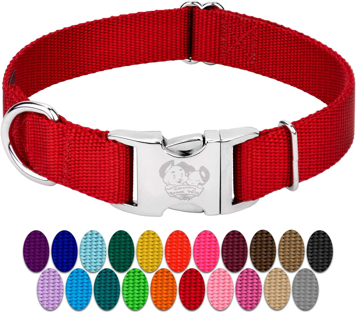 Country Brook Petz - Premium Nylon Dog Collar with Metal Buckle for Small Medium Large Breeds - 30+ - Medium (Pack of 1) / Red