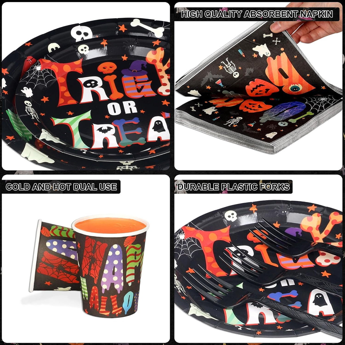 qonimi Halloween plates and napkins set, 75 piece disposable tableware - view 33