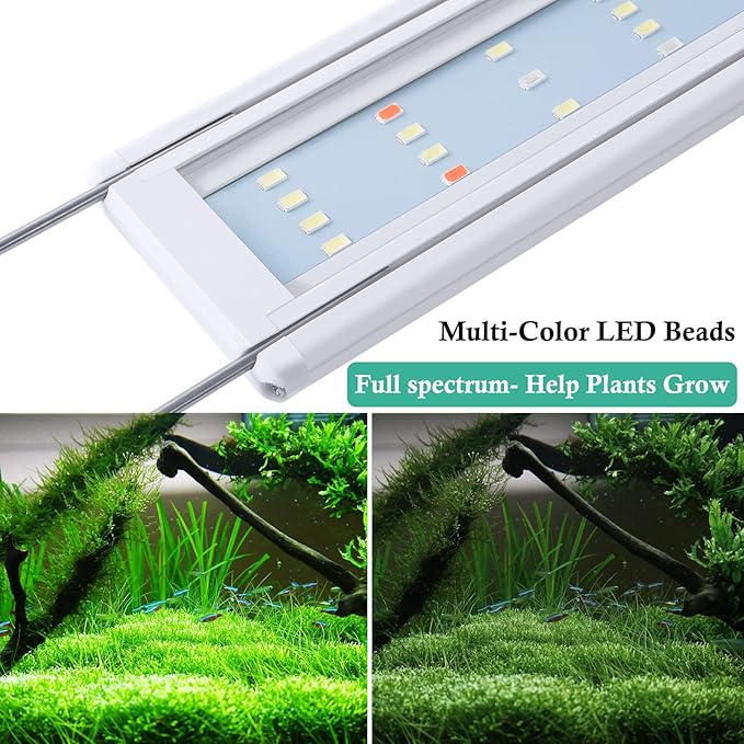 HITOP Full Spectrum LED Aquarium Light – 12” 16” 24” 32” Classic Fish Tank Light with RGB LEDs, with Timer and Stable Extendable Brackets (12-20in)