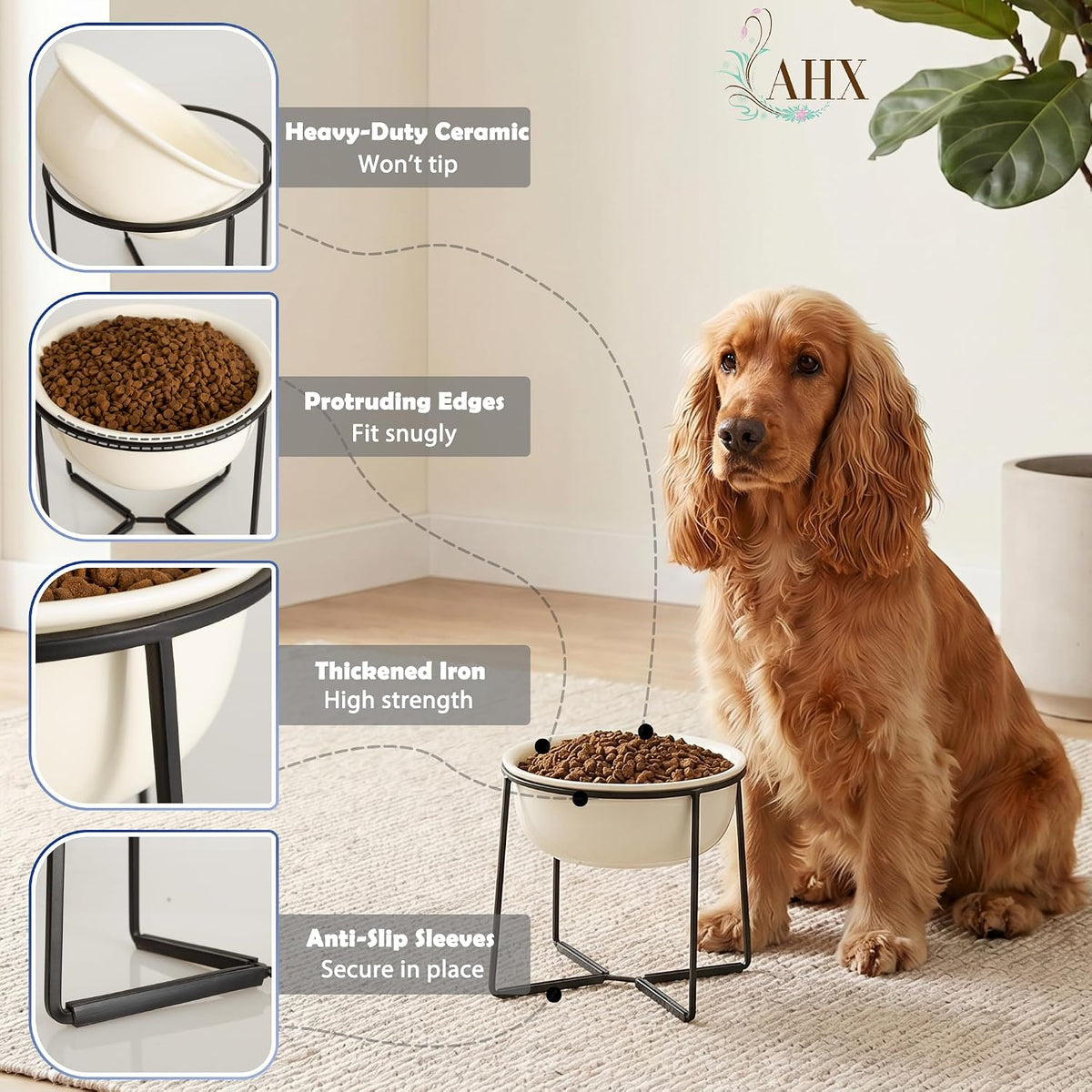Ceramic Elevated Dog Bowls with Stand - Beige / XL - image 4