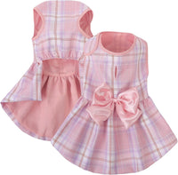 ASENKU Dog Dress Pet Wedding Dress Puppy Birthday Party Outfit - Pink Plaid / X-Small