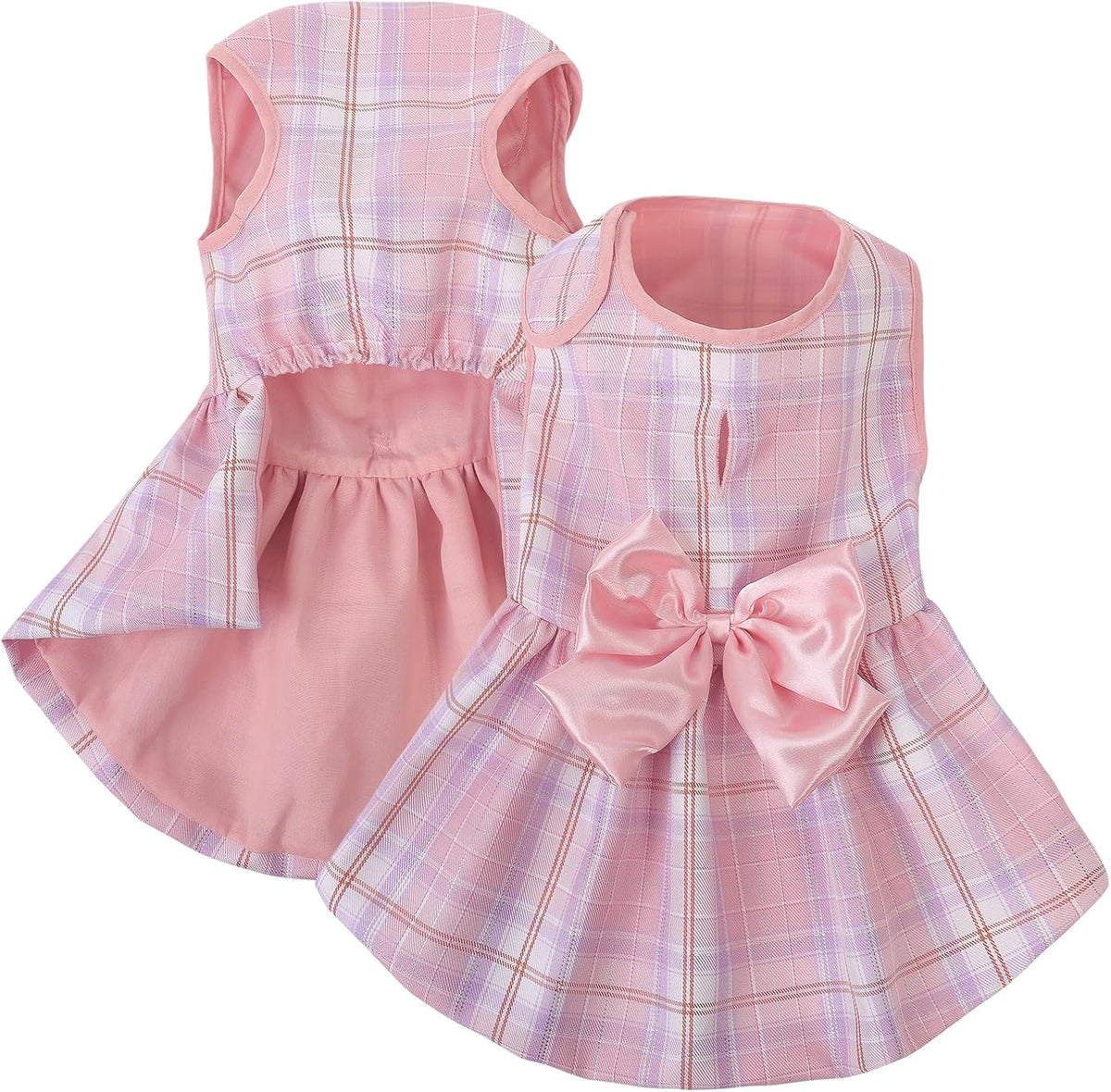 ASENKU Dog Dress Pet Wedding Dress Puppy Birthday Party Outfit - Pink Plaid / X-Small