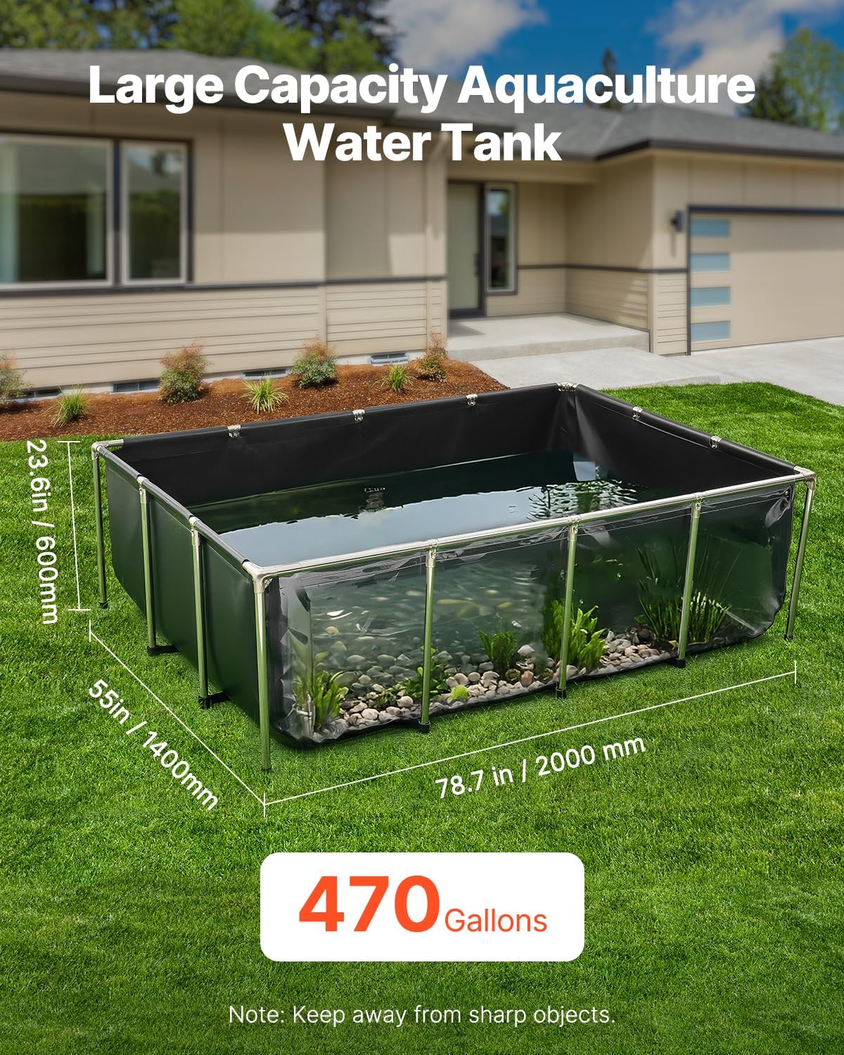 VEVOR Canvas Fish Pond, Turtle Pond - Black / 470 Gal /78.7x55x23.6 in / With Clear Panel - image 2