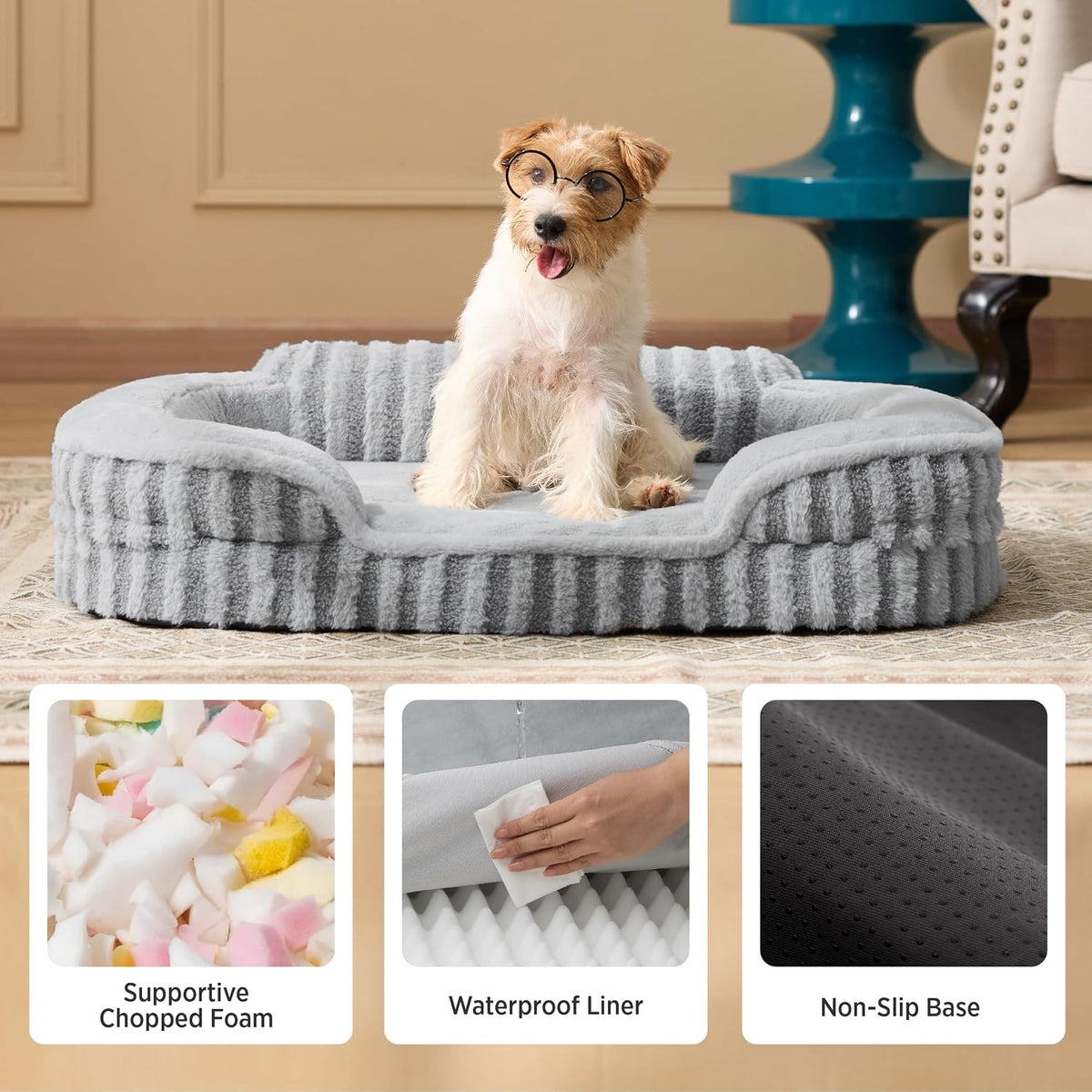 LE SURE Cute Cozy High Back Orthopedic Dog Beds Medium Size Dog - 42.0"l X 30.0"w X 7.0"th / Hazel - image 3