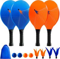 EVERICH TOY Toss and Catch Ball Game Set - Wooden Bule Green Yellow Orange / 4 Paddles 4 Balls