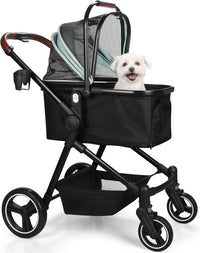 Foldable Double Pet Stroller for 2 Small Medium Cats Dogs – Essentials for Cats - Green / Single