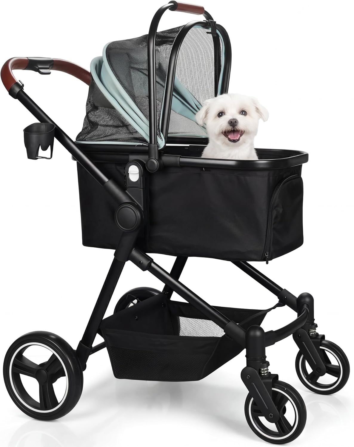 Foldable Double Pet Stroller for 2 Small Medium Cats Dogs – Essentials for Cats - Green / Single