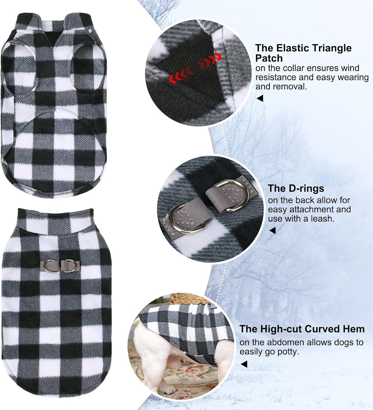 Dog Fleece Vest Sweater Winter Jacket for Small and Medium Large Dogs - Large / WHITE BUFFALO PLAID - image 4
