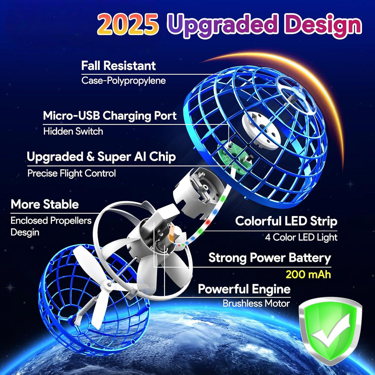 ENJSD flying orb ball with LED lights and enclosed propeller - view 2