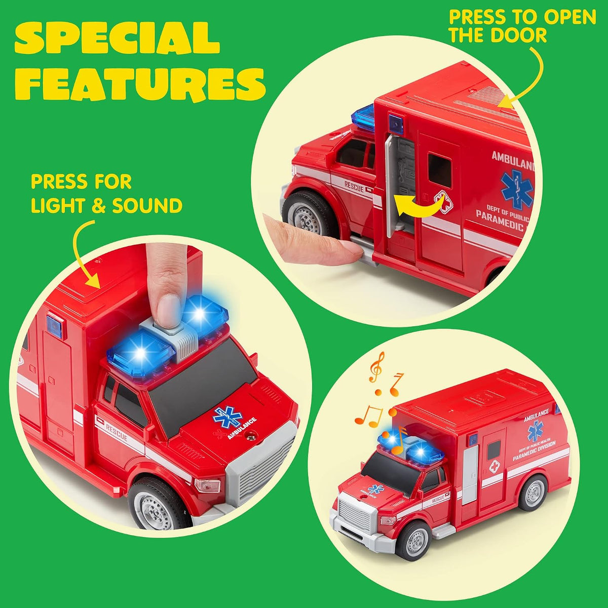 JOYIN 4 Packs Emergency Vehicle Toy Playsets - City Vehicle Toy Set - image 3