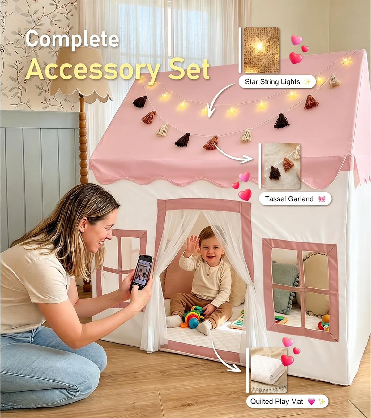 Little Dove Kids Play Tent with Mat - Pink Play Tent / Medium Size - image 3