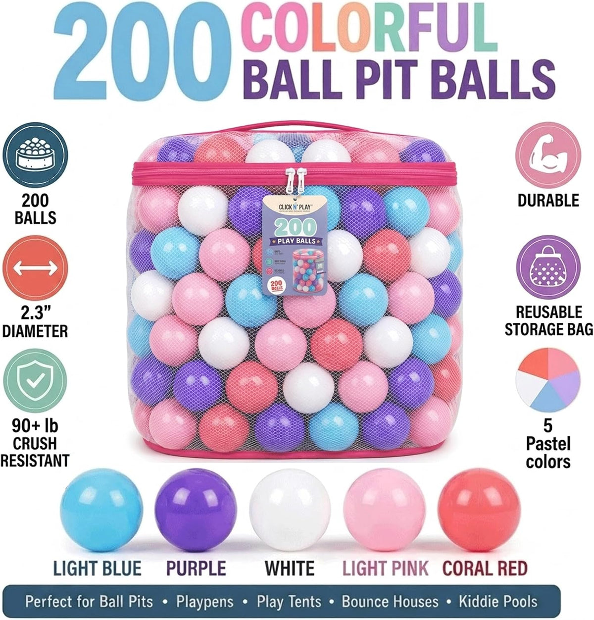 Ball Pit Balls, Bright & Pastel Multicolor Plastic Balls For Kids – Fun for Kids & Family - image 2